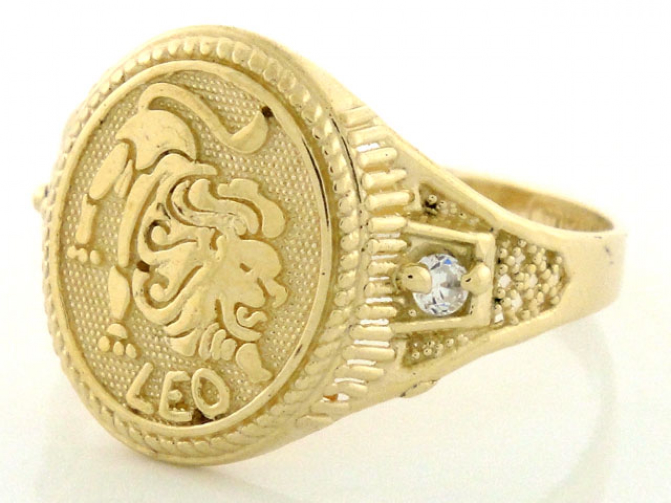 10k / 14k Solid Yellow Gold Zodiac CZ Ring Leo
