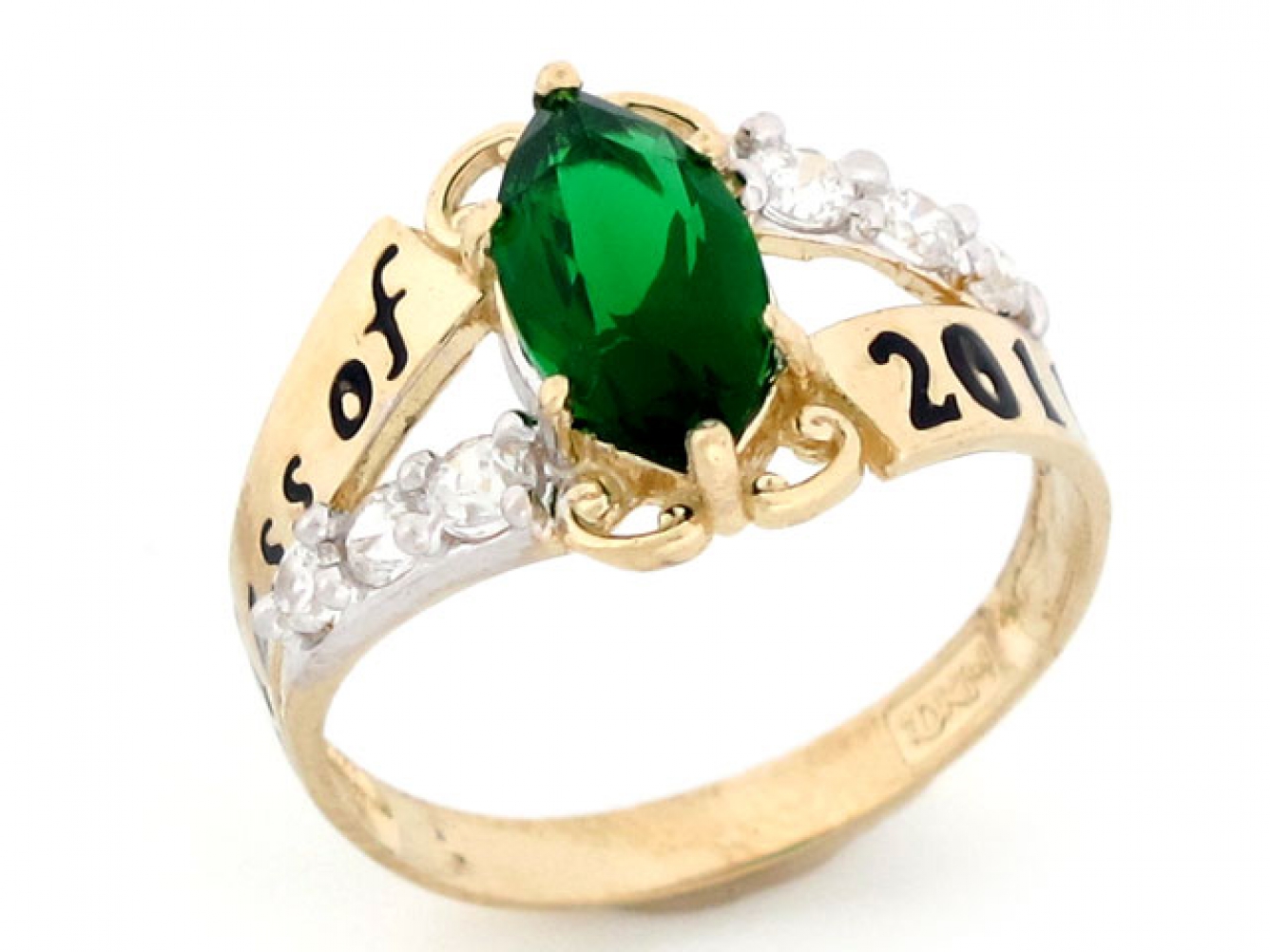 10k / 14k Gold Simulated Emerald May Birthstone Class of 2017