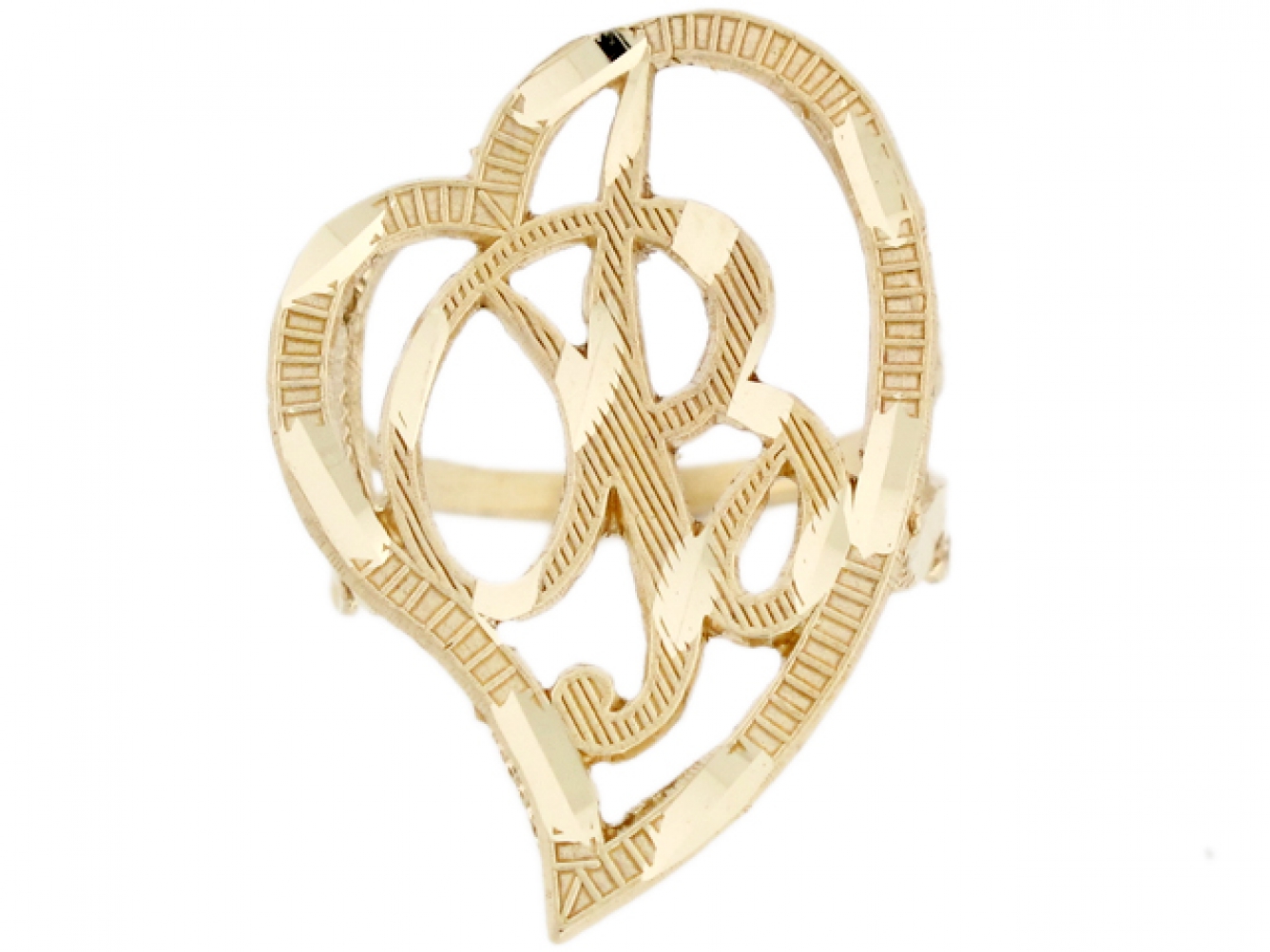 10k 14k Real Gold Large Heart Cursive Letter B Initial Ring EBay
