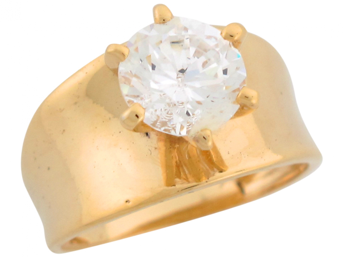 10k / 14k Yellow Gold Round Cut White CZ Wide Band Ladies Engagement