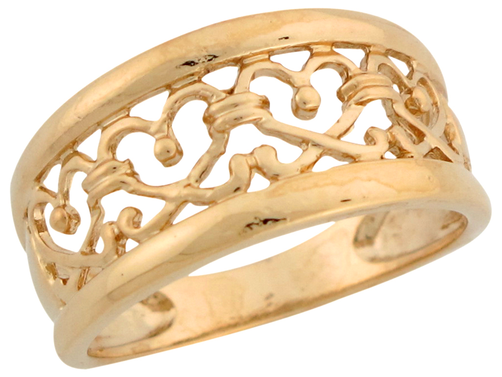 10k / 14k Yellow Gold Heart Filigree Design Wide Band Ladies Ring | eBay